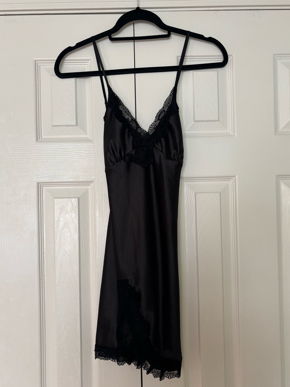 Silky Black Lace Triem Slip Mini Dress